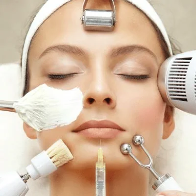 Woman getting various facial treatments